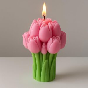 🌸🕯️ scented light pink tulip bouquet flower candle | floral wax candle | home décor & gift ✨💐🎀