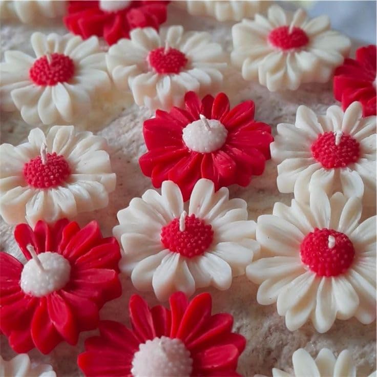🌼🕯️ handcrafted daisy decorative candles – set of 13 | red & white | romantic home & festive décor ✨❤️🤍 🌼🕯️ handcrafted daisy decorative candles – set of 13 | red & white | romantic home & festive décor ✨❤️🤍