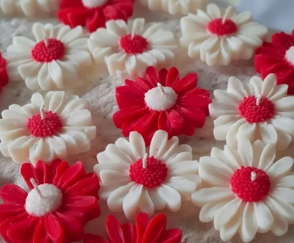 🌼🕯️ handcrafted daisy decorative candles – set of 13 | red & white | romantic home & festive décor ✨❤️🤍 🌼🕯️ handcrafted daisy decorative candles – set of 13 | red & white | romantic home & festive décor ✨❤️🤍
