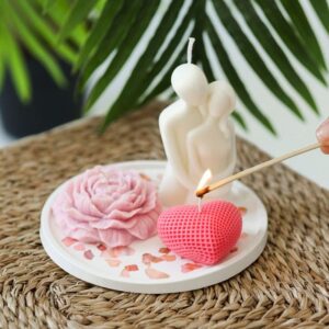 🌹💖🕯️ decorative candle set with rose design, white figure & pink heart shaped candles | elegant home décor & gifting ✨