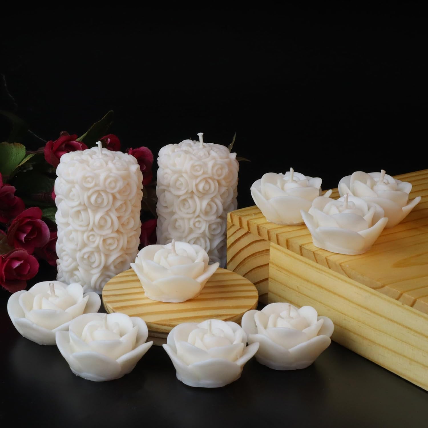๐ 100% pure soy wax floating rose & pillar candles โ set of 10 | scented, smokeless, decorative white candles ๐ฏ๏ธ๐ค๐นโจ ๐ 100% pure soy wax floating rose & pillar candles โ set of 10 | scented, smokeless, decorative white candles ๐ฏ๏ธ๐ค๐นโจ