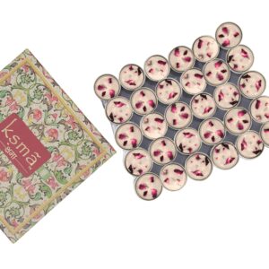 🌹real rose leaf rose scented tea light candles – set of 30 | 5 hour burn | premium festive & romantic décor | paraffin free wax | perfect for diwali, christmas, valentine’s day & home ambience