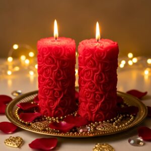 🌹 rose pillar candle – red | pack of 2 | 100% organic soy wax | rose fragrance | premium floral décor & romantic ambience 🕯️✨💖