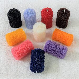 🌹 decorative rose pattern scented pillar candles – set of 10 | multi colour | premium artisanal home décor candles 🕯️✨