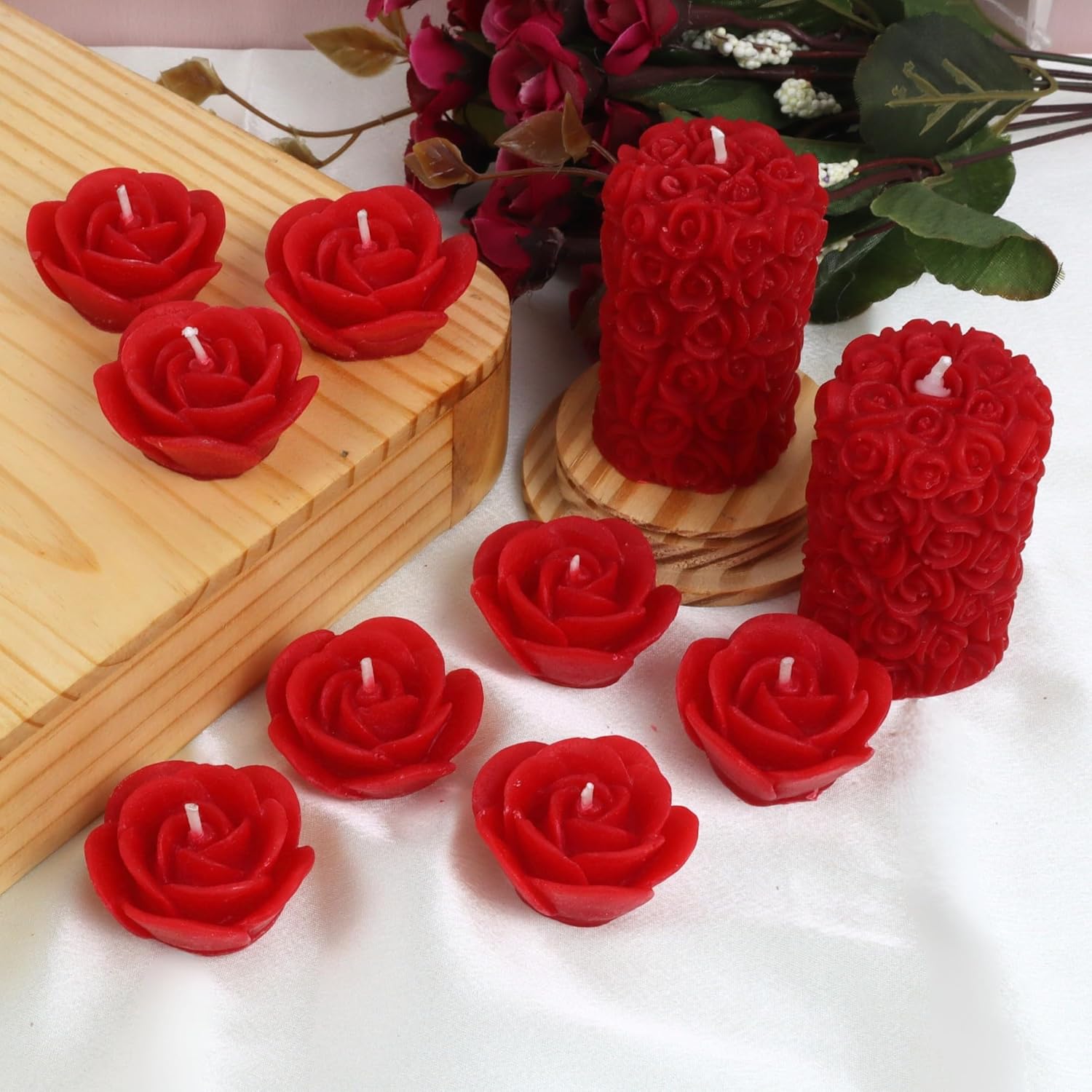 🌹❤️ 100% pure soy wax red rose scented candles – pack of 10 | floating rose + pillar combo | long burning | home décor & gifting 🕯️✨ 🌹❤️ 100% pure soy wax red rose scented candles – pack of 10 | floating rose + pillar combo | long burning | home décor & gifting 🕯️✨