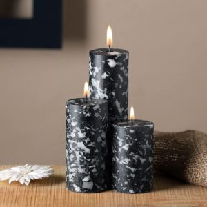 🖤🕯️ set of 3 fragrance pillar candles, marble finish (black – flora by) ✨🏡