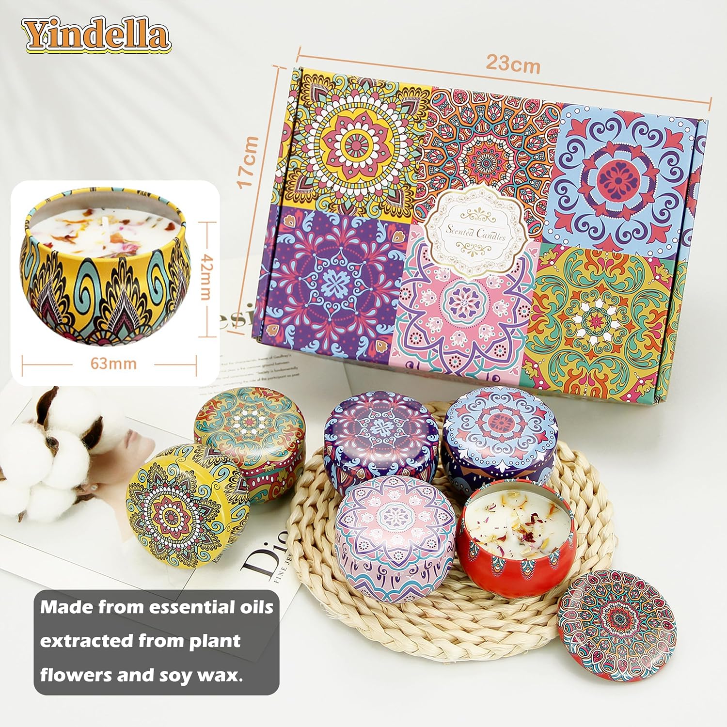 🌸🕯️ 6 pcs printed jar scented candles with luxury floral gift box | soy wax aroma, smoke free, perfect for home décor & gifting ✨ 🌸🕯️ 6 pcs printed jar scented candles with luxury floral gift box | soy wax aroma, smoke free, perfect for home décor & gifting ✨