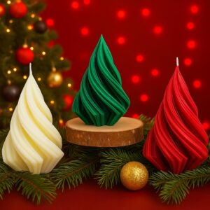 🎄🕯️ auralyn spiral christmas tree candle set of 3 | luxury holiday décor & gift set | multicolor (cream, red & mint green) ✨🎁
