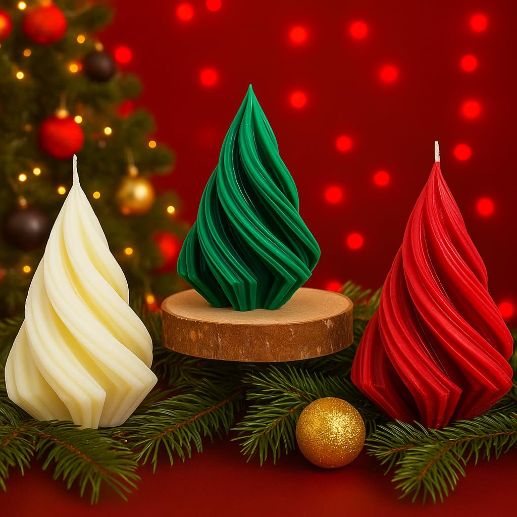 🎄🕯️ auralyn spiral christmas tree candle set of 3 | luxury holiday décor & gift set | multicolor (cream, red & mint green) ✨🎁 🎄🕯️ auralyn spiral christmas tree candle set of 3 | luxury holiday décor & gift set | multicolor (cream, red & mint green) ✨🎁