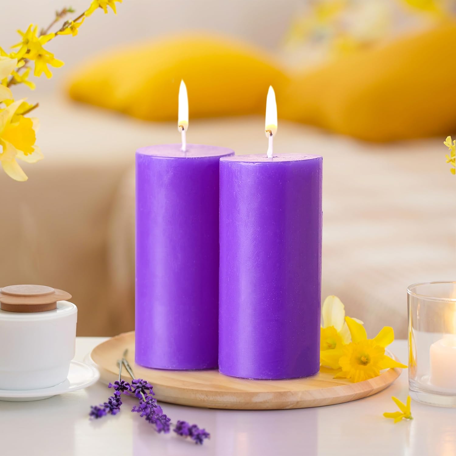 ππ―οΈ highly lavender scented premium pillar candles β set of 4 | 10β12 hours burn time | smokeless & dripless | home dΓ©cor & festival collection β¨π‘ ππ―οΈ highly lavender scented premium pillar candles β set of 4 | 10β12 hours burn time | smokeless & dripless | home dΓ©cor & festival collection β¨π‘