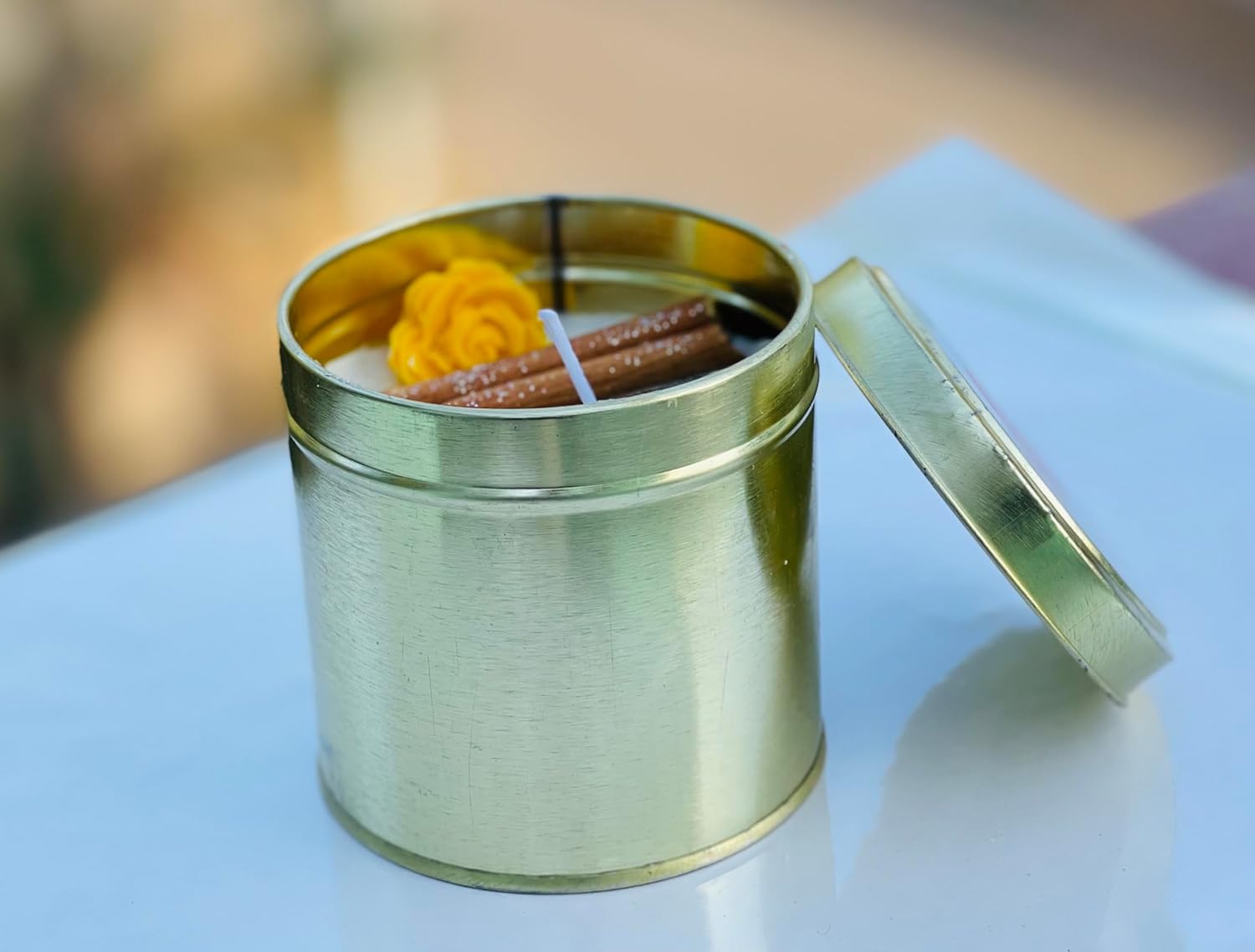 🌿✨🕯️ scented spiced herb soy wax candle in golden tin | natural herbal aroma candle for home décor & gifting 🌿✨🕯️ scented spiced herb soy wax candle in golden tin | natural herbal aroma candle for home décor & gifting