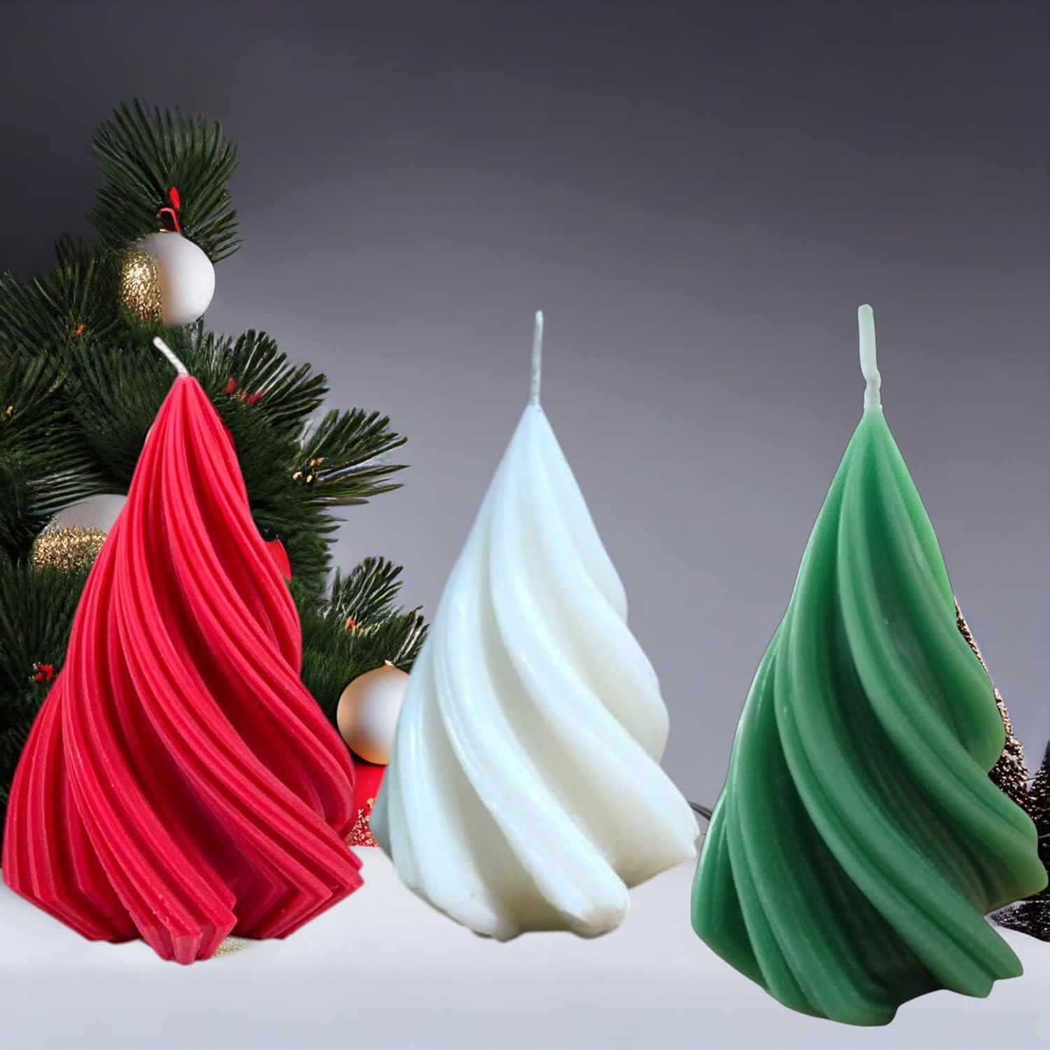 🎄🕯️ auralyn spiral christmas tree candle set of 3 | luxury holiday décor & gift set | multicolor (cream, red & mint green) ✨🎁 🎄🕯️ auralyn spiral christmas tree candle set of 3 | luxury holiday décor & gift set | multicolor (cream, red & mint green) ✨🎁