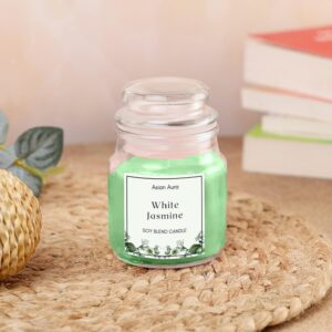 🌼🕯️ scented organic soy wax yankee jar candle – white jasmine | luxury aromatherapy candle (green, pack of 1) 💚✨