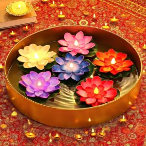 🌸💡 led lotus floating tea light candles – pack of 4 | sensor, multicolor & flameless festival décor ✨