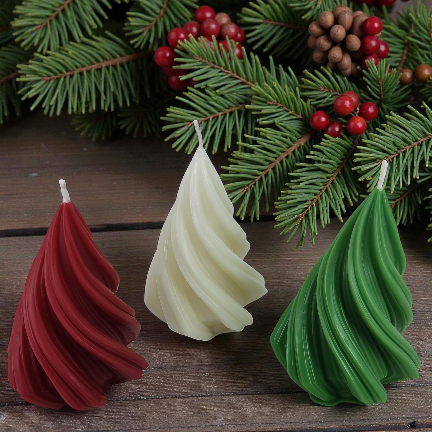 🎄🕯️ auralyn spiral christmas tree candle set of 3 | luxury holiday décor & gift set | multicolor (cream, red & mint green) ✨🎁 🎄🕯️ auralyn spiral christmas tree candle set of 3 | luxury holiday décor & gift set | multicolor (cream, red & mint green) ✨🎁