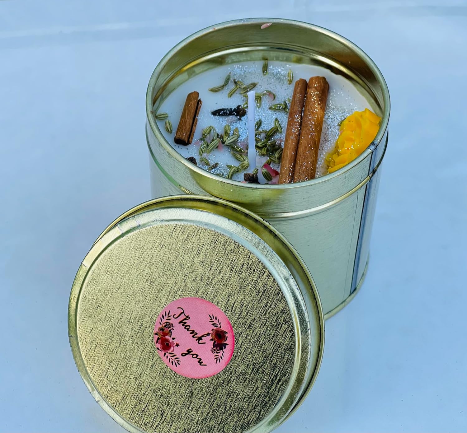 🌿✨🕯️ scented spiced herb soy wax candle in golden tin | natural herbal aroma candle for home décor & gifting 🌿✨🕯️ scented spiced herb soy wax candle in golden tin | natural herbal aroma candle for home décor & gifting